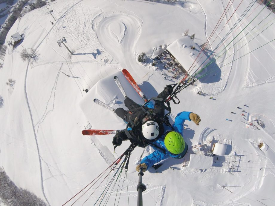 Paragliding in ski resort