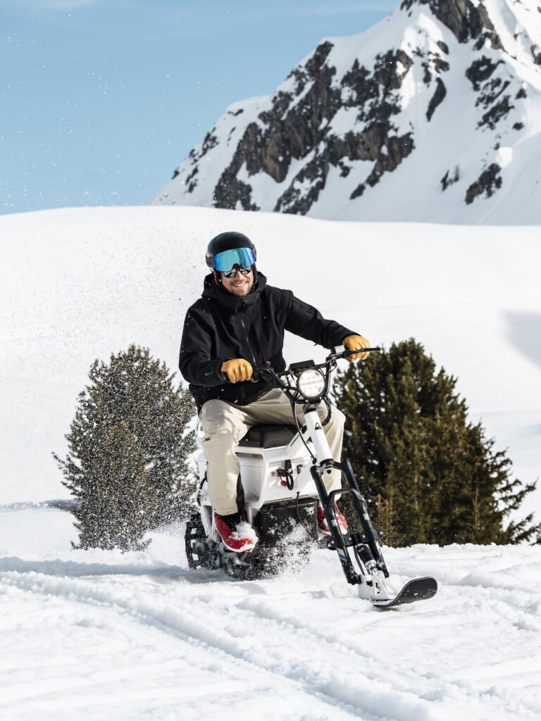 An Oxygène client on a Moonbike in March at La Plagne.